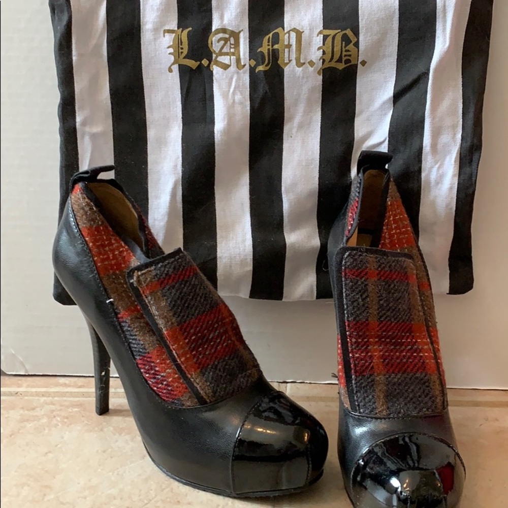 L.A.M.B. Plaid Print & Leather Essex Booties